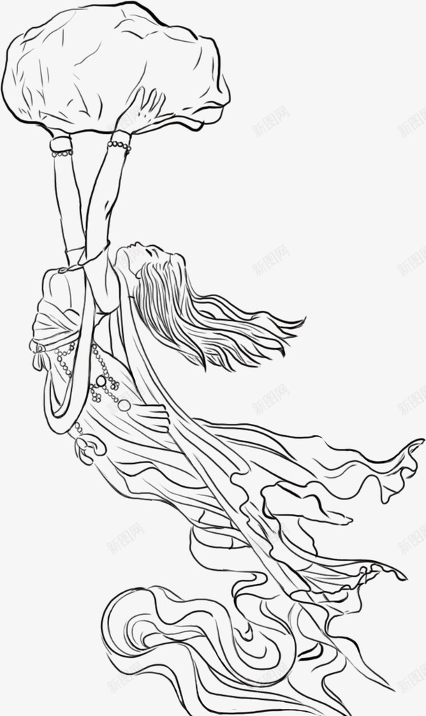 线描女娲补天png免抠素材_新图网 https://ixintu.com 飞天 女娲补天 线描 人物 手绘