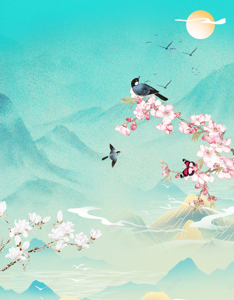 手绘花鸟元素蝴蝶元素图psd高清背景_新图网 https://ixintu.com 元素 元素图 国潮 国潮背景墙 手绘 春天 背景图 花鸟 蝴蝶