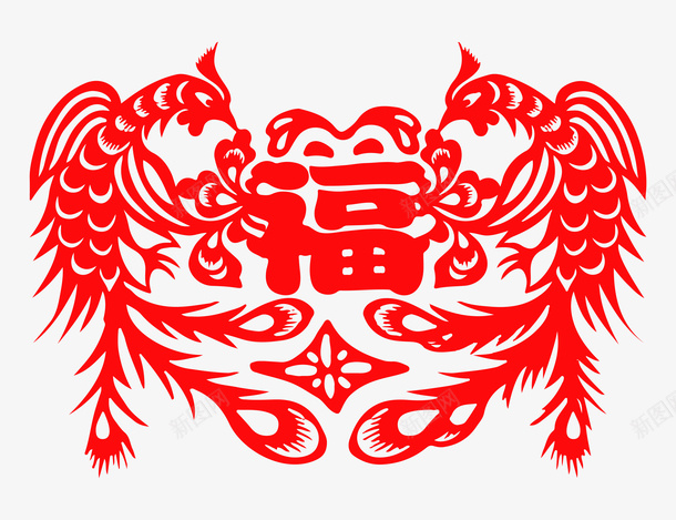 大气凤凰剪纸送福png免抠素材_新图网 https://ixintu.com 凤凰纹饰 剪纸 大气凤凰 福字 送福气