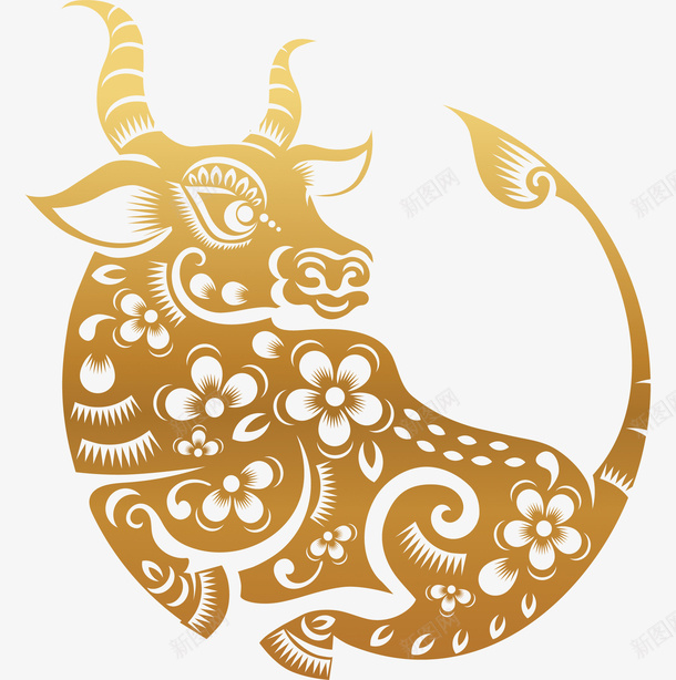 牛年牛头剪纸psd免抠素材_新图网 https://ixintu.com 春节 节日 剪纸 漂浮