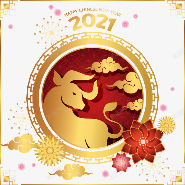 金色牛头插画psd免抠素材_新图网 https://ixintu.com 节日 漂浮 春节 插画