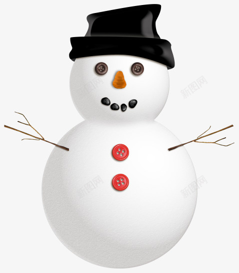 纽扣雪人黑帽子png免抠素材_新图网 https://ixintu.com 雪人 冬天 卡通 雪天
