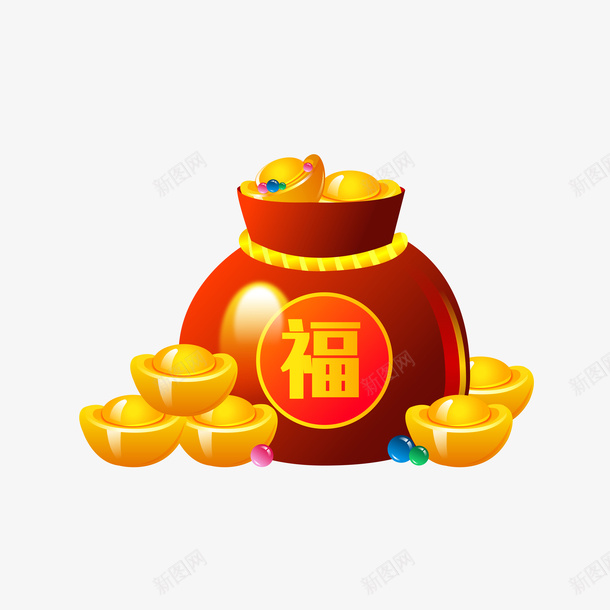 新年红色福袋金币好运福袋ai免抠素材_新图网 https://ixintu.com 金币 福袋 元宝 春节 新年