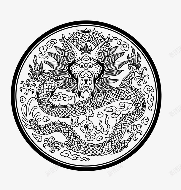 国潮中国龙圆形标ai免抠素材_新图网 https://ixintu.com 中国风 中国龙 传统文化 国潮 国潮黑色 圆形标 圆形龙图 形状圆图案图标 龙