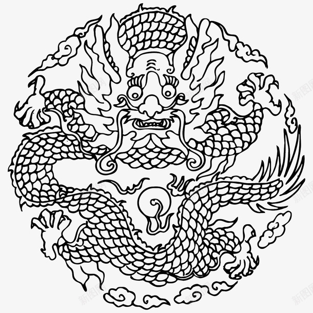国潮中国龙传统图案圆形标png免抠素材_新图网 https://ixintu.com 中国龙 传统图案 国潮 国潮黑色 圆形标