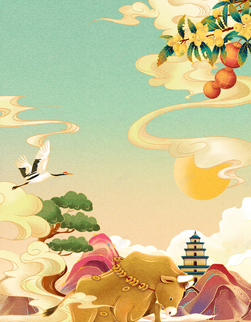 手绘国潮仙鹤灯笼装饰元素图psd高清背景_新图网 https://ixintu.com 云 仙鹤 元素图 国潮 国潮背景墙 手绘 新年 春节 灯笼 牛年 装饰