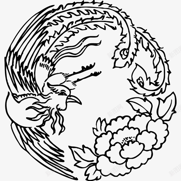 国潮凤凰传统图案圆形标07png免抠素材_新图网 https://ixintu.com 传统图案 凤凰 凤图案 国潮 圆形标
