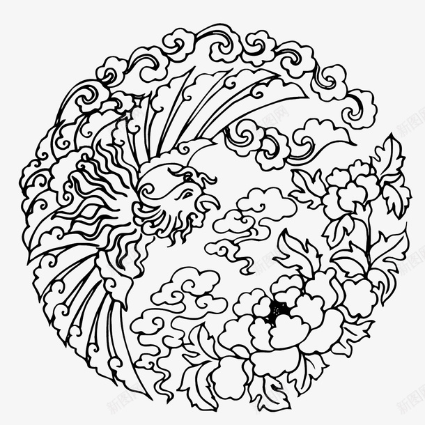 国潮凤凰传统图案圆形标15png免抠素材_新图网 https://ixintu.com 国潮 凤凰 传统图案 圆形标
