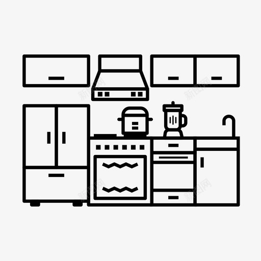 厨房室内设计橱柜厨具svg_新图网 https://ixintu.com 厨房 室内设计 冰箱 橱柜 厨具 搅拌机