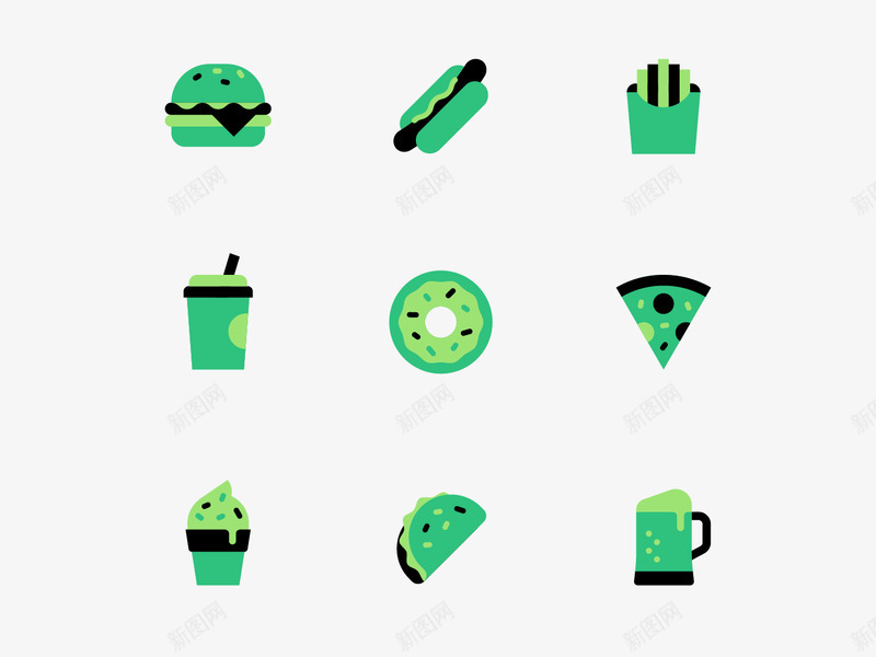 Junk Food Icons beer taco ice cream slice pizza donuts cola fry frypotato hotdog burger图标png免抠素材_新图网 https://ixintu.com 图标