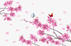 春天樱花蝴蝶花瓣树枝素材
