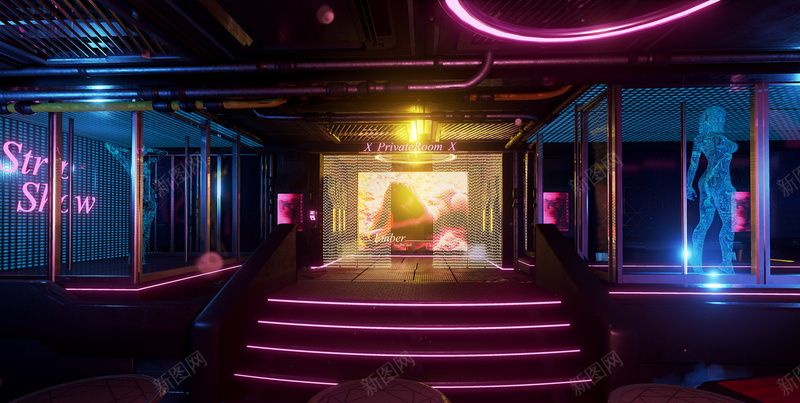 赛博朋克2077jpg设计背景_新图网 https://ixintu.com 赛博朋克 霓虹 酒吧 夜景