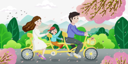 春天手绘人物单车樱花树木花瓣素材