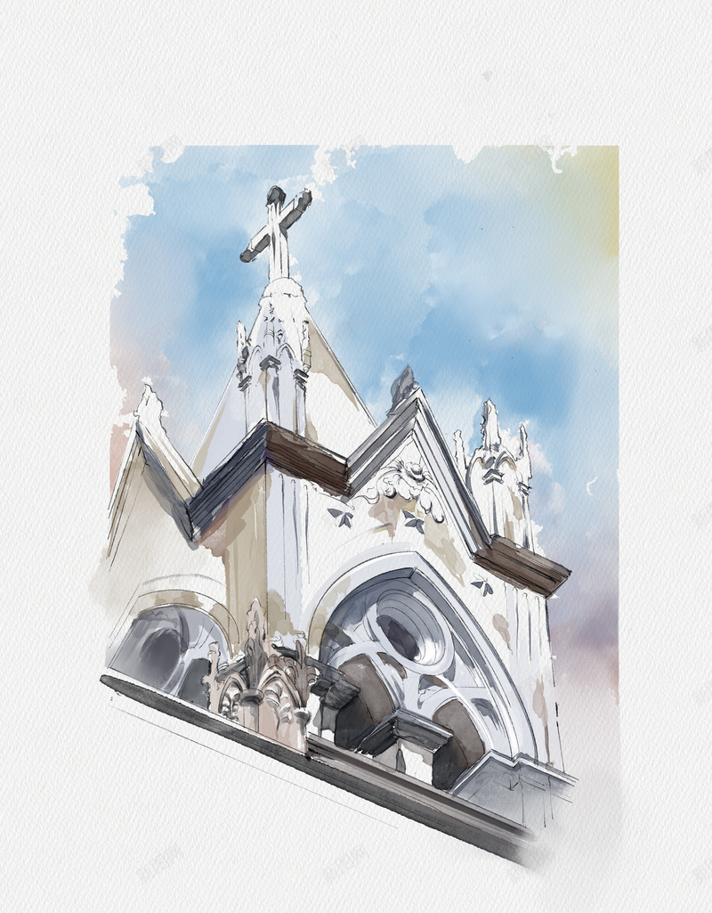 鼓浪屿教堂水彩jpg设计背景_新图网 https://ixintu.com 教堂 鼓浪屿 厦门 水彩 手绘