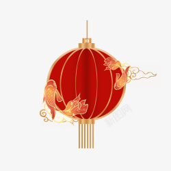 春节新年年年有鱼国潮元素灯笼装素材