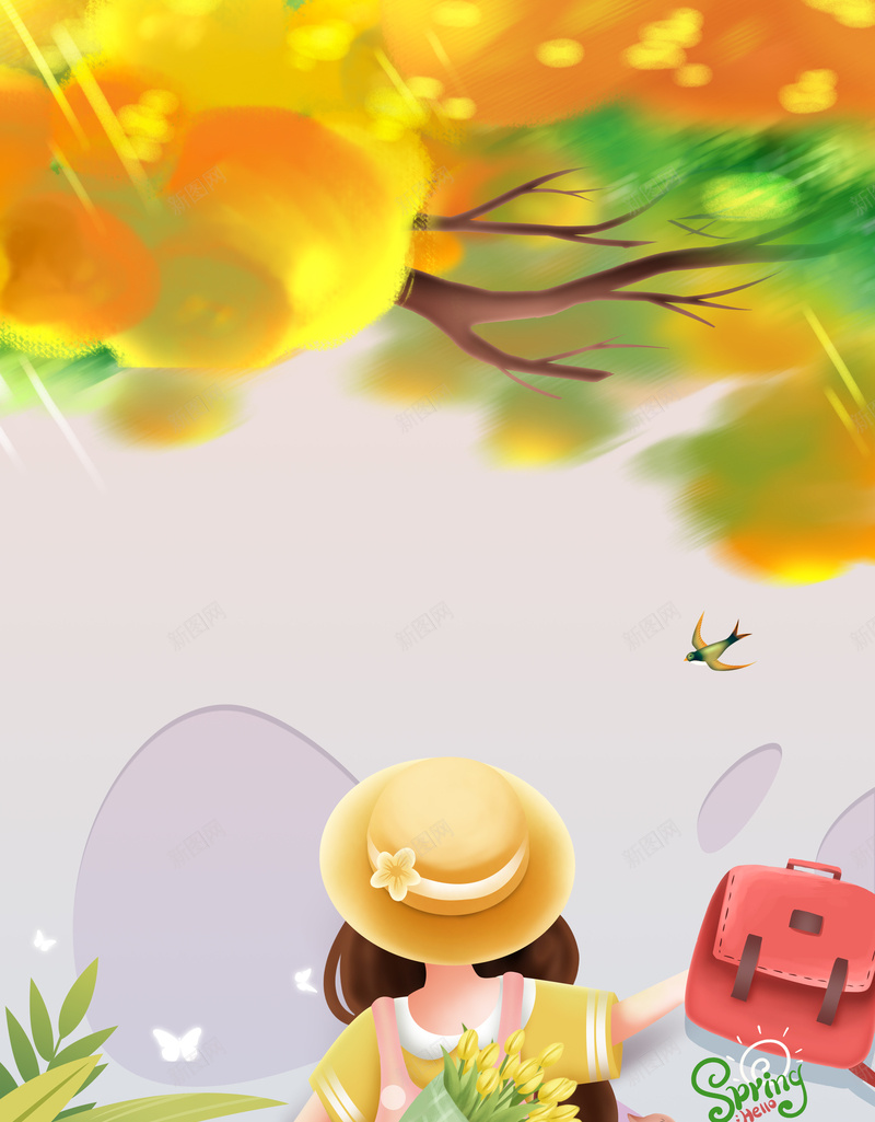手绘春天卡通人物燕子背景图元素psd高清背景_新图网 https://ixintu.com 元素 卡通人物 卡通人物配图 手绘 春天 树枝装饰 燕子 背景图 黑色燕子