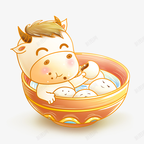 国潮牛年汤圆png免抠素材_新图网 https://ixintu.com 中国风 国潮 汤圆 牛年