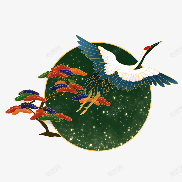 国潮仙鹤松树png免抠素材_新图网 https://ixintu.com 国潮 仙鹤 松树 装饰元素