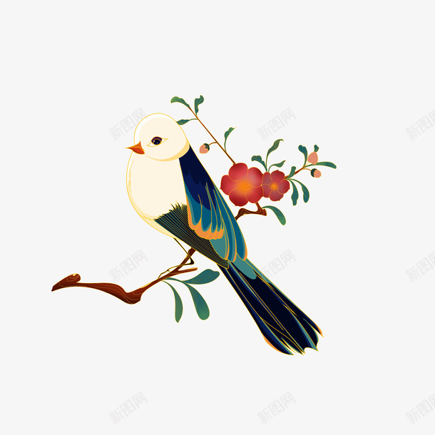 中国风国潮元素金色描边喜鹊花卉png免抠素材_新图网 https://ixintu.com 中国风 国潮 元素 金色 描边喜鹊花卉