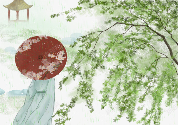 春天树木手绘古风人物雨伞凉亭psd免抠素材_新图网 https://ixintu.com 春天 树木 手绘古风人物 雨伞 凉亭