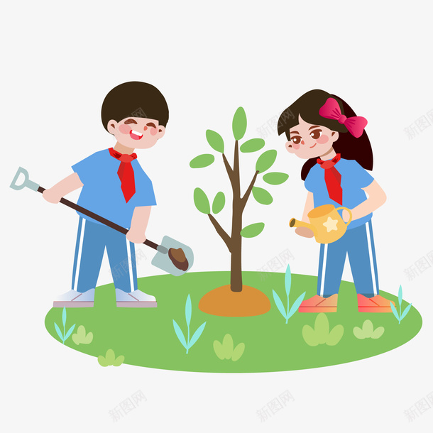 草地合种一棵树浇水卡通人劳动绿地植树节png免抠素材_新图网 https://ixintu.com 劳动 劳动建康 卡通人 合种一棵树 女孩 小树苗 松土 树 植树节 正在浇水 浇水 男孩 绿地 草地