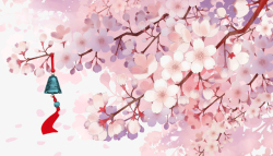 樱花树铃铛手绘元素图素材