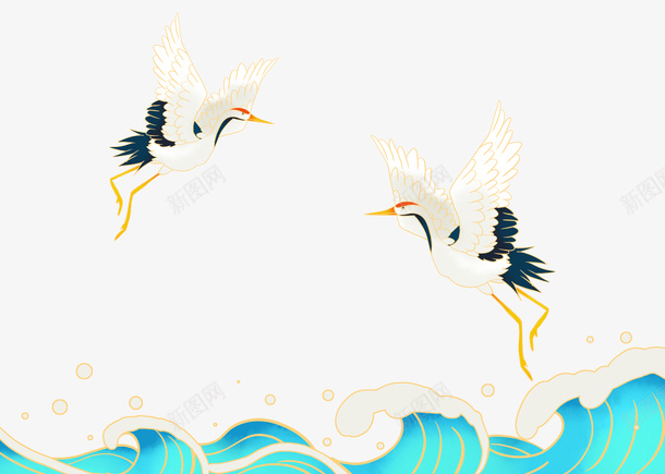 国潮海浪仙鹤png免抠素材_新图网 https://ixintu.com 国潮 海 仙鹤 飞鹤