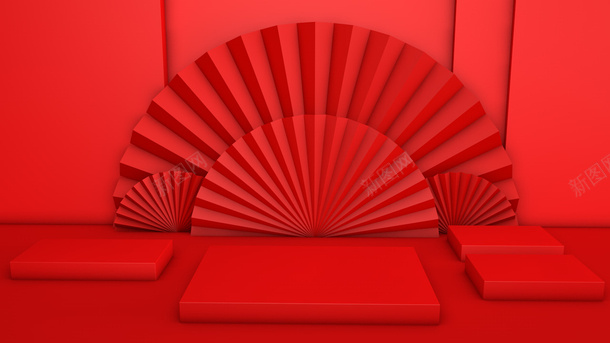 c4d场景建模搭建png免抠素材_新图网 https://ixintu.com 场景 红 扇面 舞台