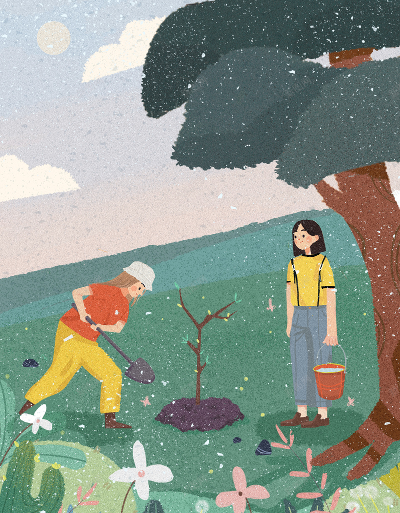 手绘植树节栽树背景图psd设计背景_新图网 https://ixintu.com 手绘 植树节 栽树 背景图 春天 人物