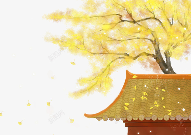 秋天树木树叶屋檐psd免抠素材_新图网 https://ixintu.com 古屋屋檐 屋檐 树叶 树木 秋天