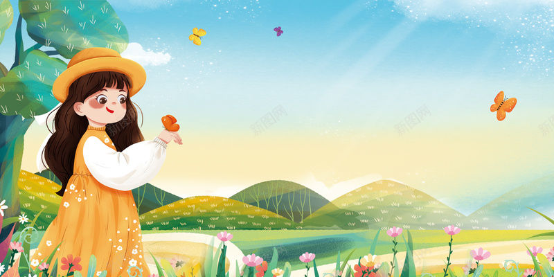 手绘人物花朵树枝背景图psd设计背景_新图网 https://ixintu.com 手绘 人物 花朵 树枝 背景图 蝴蝶