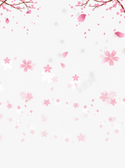 樱花树枝装饰卡通樱花漂浮元素图高清图片