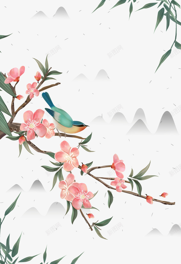 花鸟树枝桃花竹枝元素图psd免抠素材_新图网 https://ixintu.com 花鸟树枝 桃花 竹枝 元素图 春天