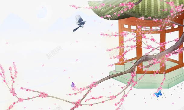 春天樱花鸟凉亭蝴蝶psd免抠素材_新图网 https://ixintu.com 春天 樱花 鸟 凉亭 蝴蝶