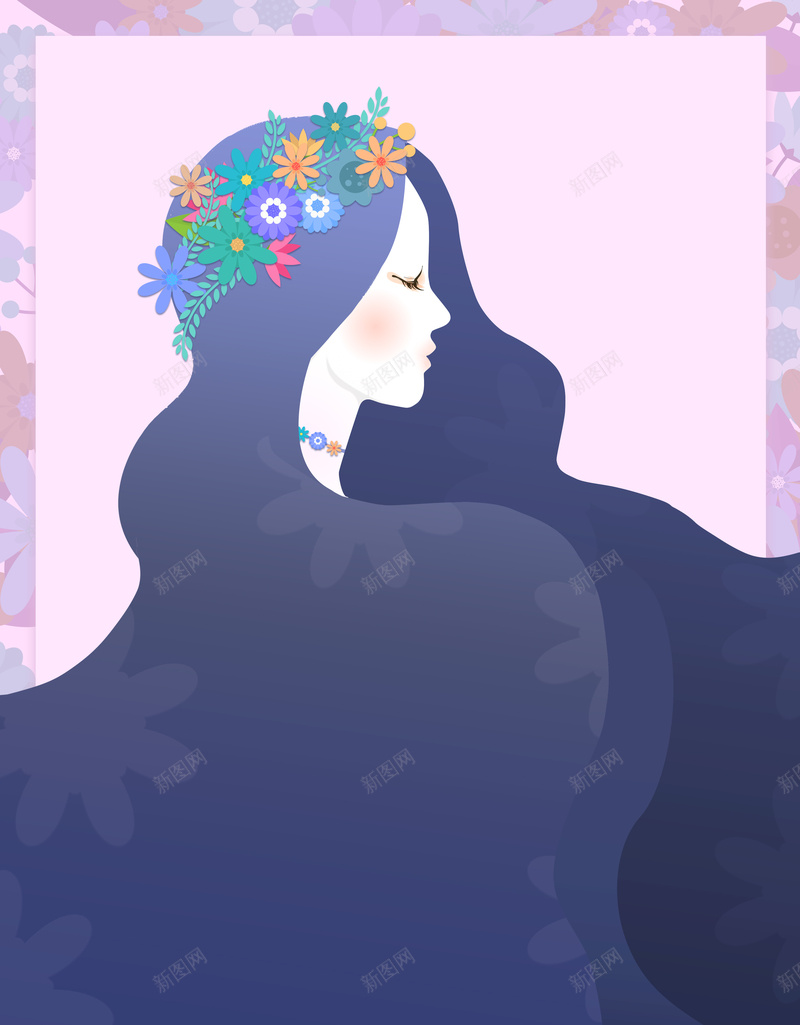 女神节卡通人物背景图元素psd设计背景_新图网 https://ixintu.com 女神节 卡通人物 背景图 元素 植物装饰 38妇女节