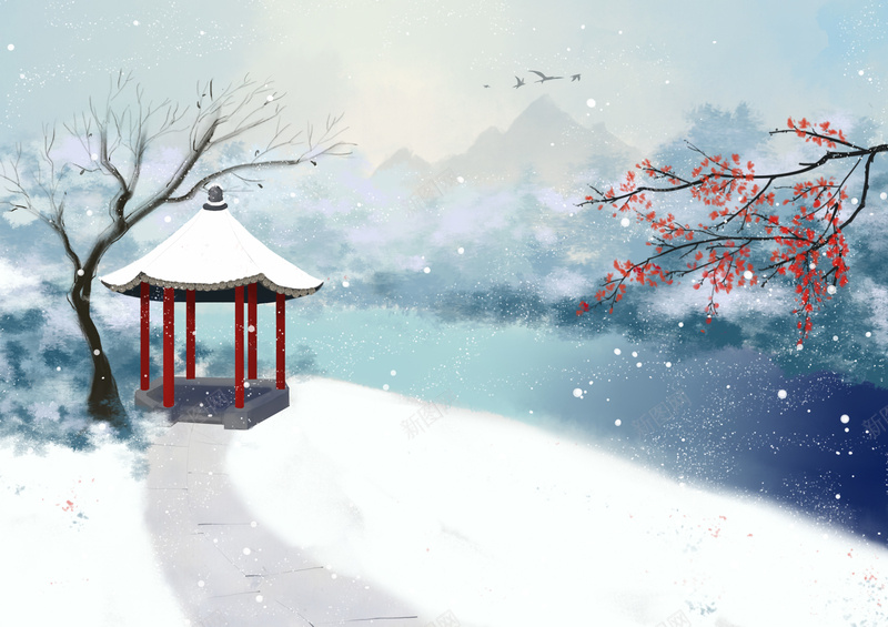 冬天凉亭梅花雪地背景psd设计背景_新图网 https://ixintu.com 冬天 凉亭 梅花 雪地背景