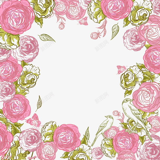 手绘花朵花环花框psd免抠素材_新图网 https://ixintu.com 手绘 花朵 花环 花框