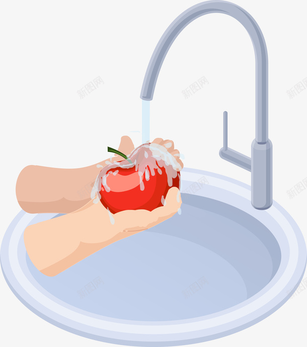 卡通生活元素洗水果png免抠素材_新图网 https://ixintu.com 卡通 洗水果 生活元素 手绘