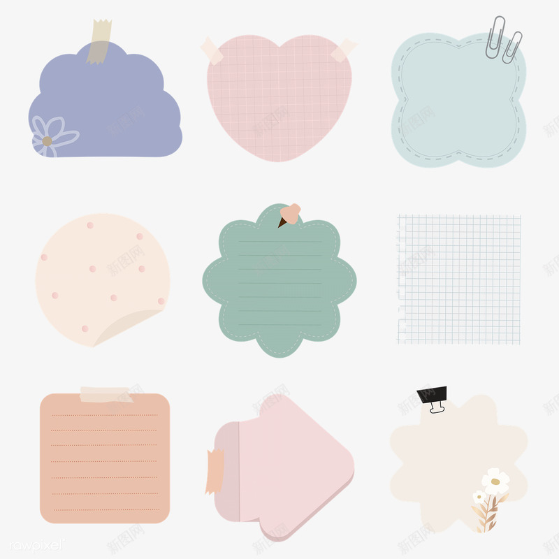 Set of notepaper on transparent插画png免抠素材_新图网 https://ixintu.com 插画