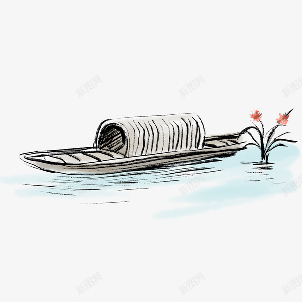 中国风彩色国画小船透明素材png免抠素材_新图网 https://ixintu.com 一叶孤舟 中国风 古风 小船 山水