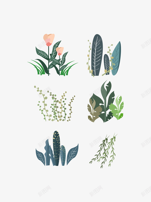 绿色植物叶子花朵卡通手绘插画元素png免抠素材_新图网 https/i