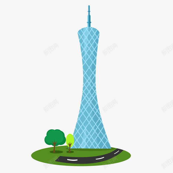 手绘广州塔建筑插画png免抠素材_新图网 https://ixintu.com 手绘 广州塔 建筑 插画