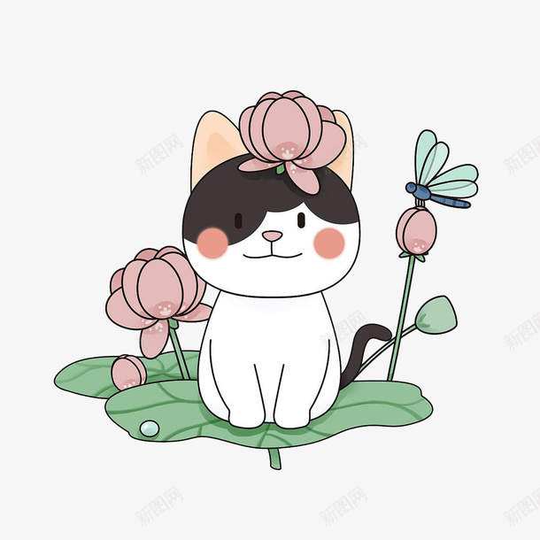 头顶荷花的花猫png免抠素材_新图网 https://ixintu.com 头顶荷花 花猫 卡通 动物