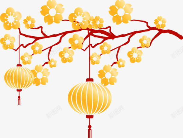 金色灯笼梅花装饰png免抠素材_新图网 https://ixintu.com 灯笼 梅花 装饰 边角 花