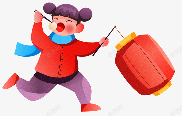 提灯笼的小女孩png免抠素材_新图网 https://ixintu.com 举灯 元宵节 吃汤圆 奔跑 提灯笼