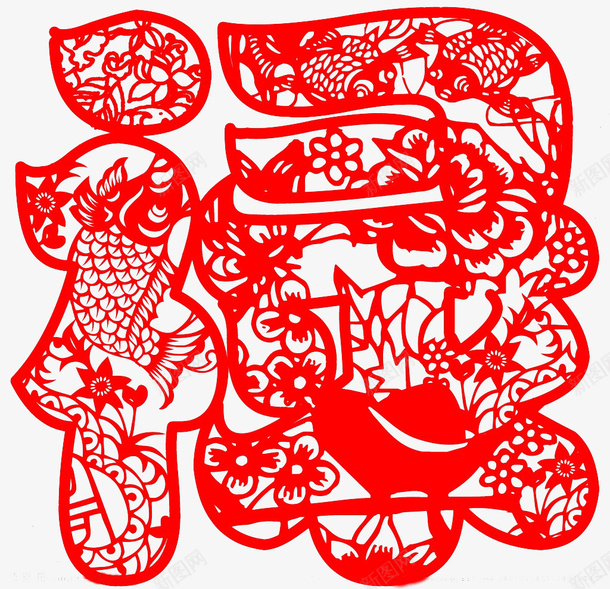 节日剪纸春节福png免抠素材_新图网 https://ixintu.com 节日 剪纸 春节 福