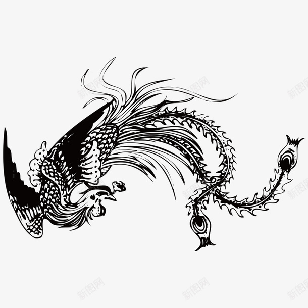 凤凰元素png免抠素材_新图网 https://ixintu.com 吉祥 凤凰 国潮 黑白