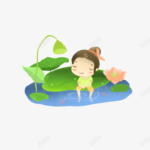 夏季荷花手绘插画夏季夏日暑期小女孩png免抠素材_新图网 https://ixintu.com 荷花 手绘 插画 小女孩