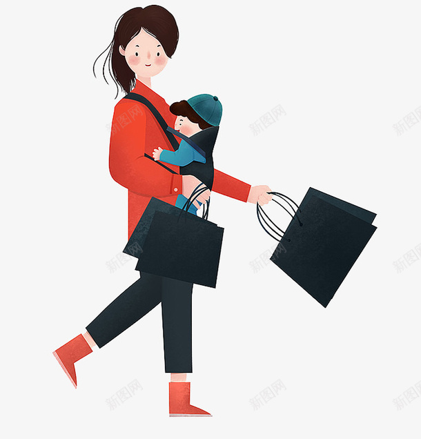 带娃逛街的喜悦png免抠素材_新图网 https://ixintu.com 宝宝 宝妈 逛街 战利品