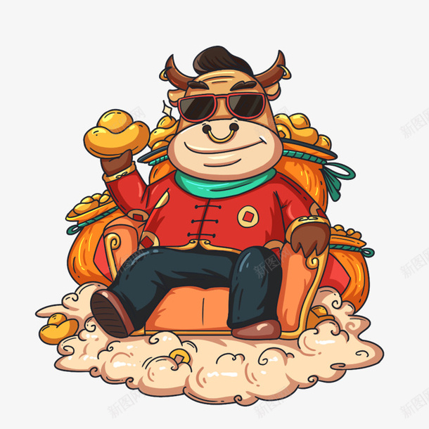 手绘牛大叔钱手绘png免抠素材_新图网 https://ixintu.com 手绘 插画 牛 新年 喜庆